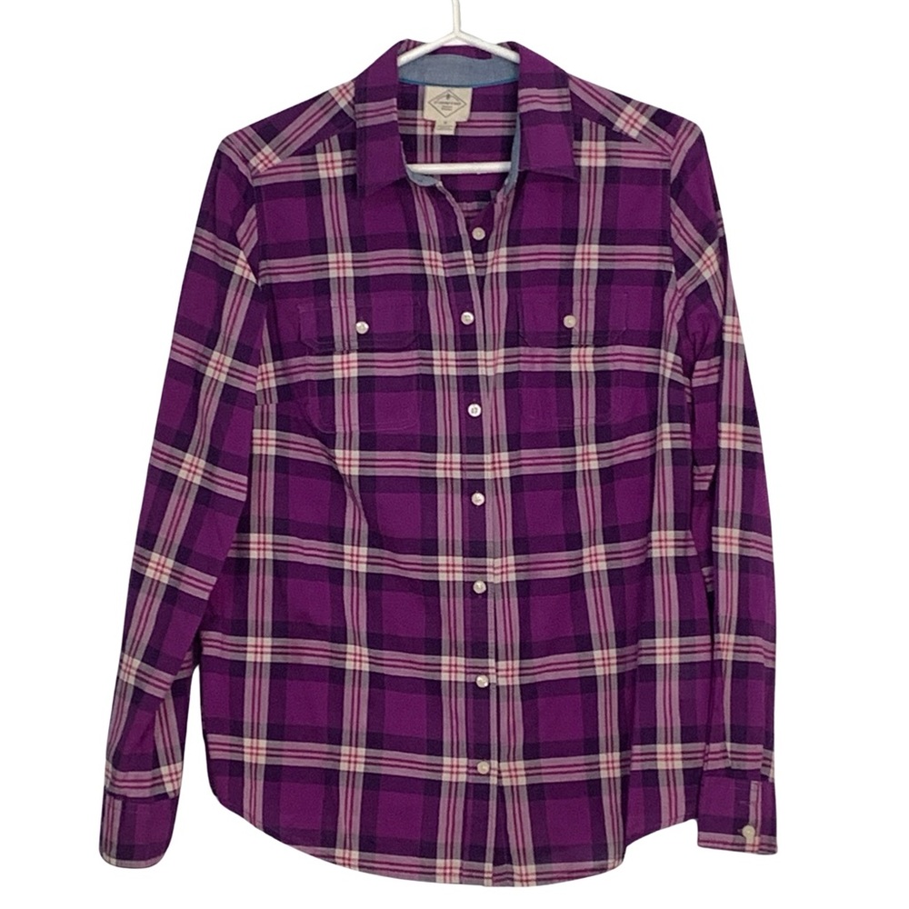 ST JOHN'S BAY Cotton Plaid Top (M)